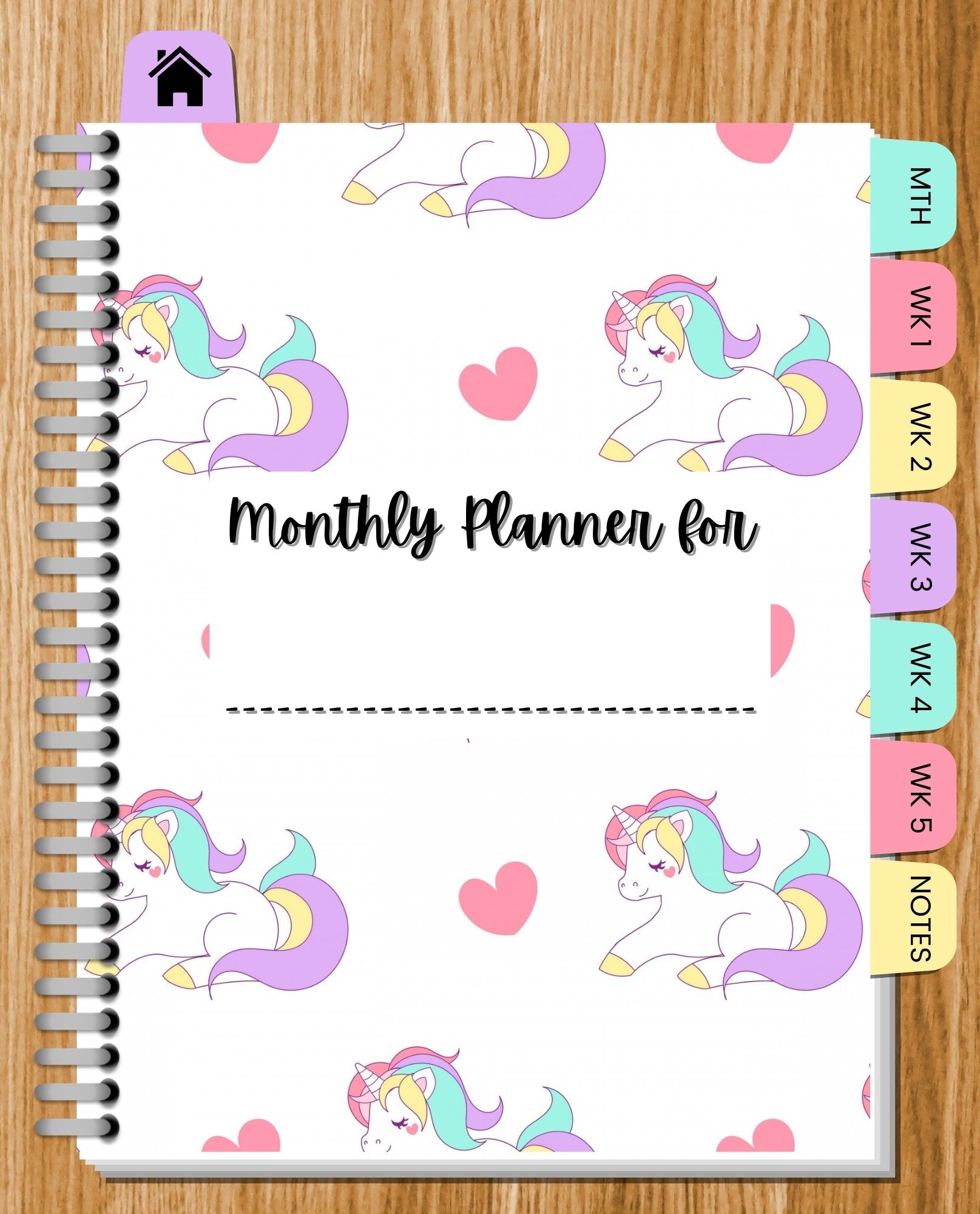 Undated Unicorm Monthly Digital Planner