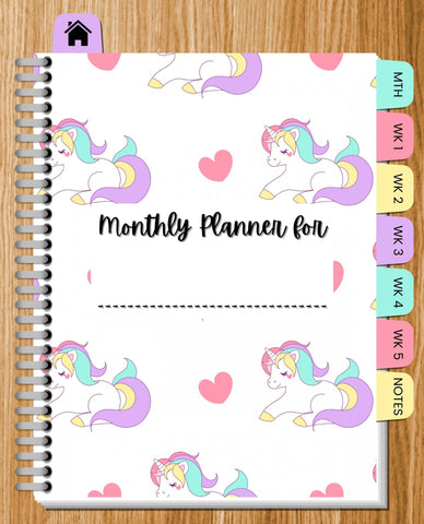 Undated Unicorm Monthly Digital Planner