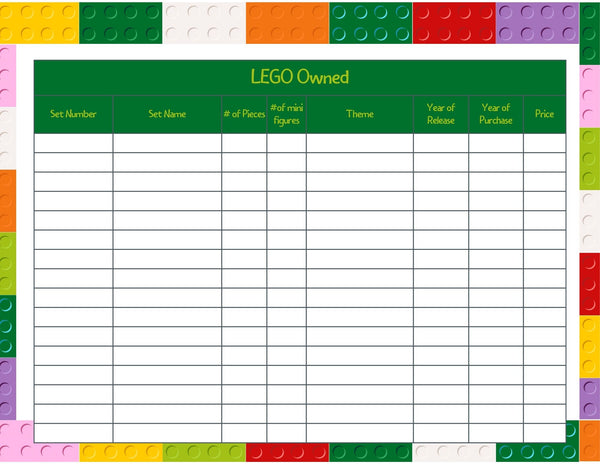 Lego Tracker Sheets (dark lego background)