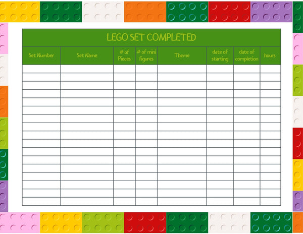 Lego Tracker Sheets (dark lego background)