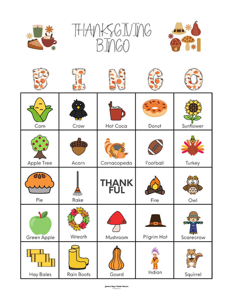 FALL / THANKSGIVING BINGO SET OF 50 CARDS (1 PER PAGE)