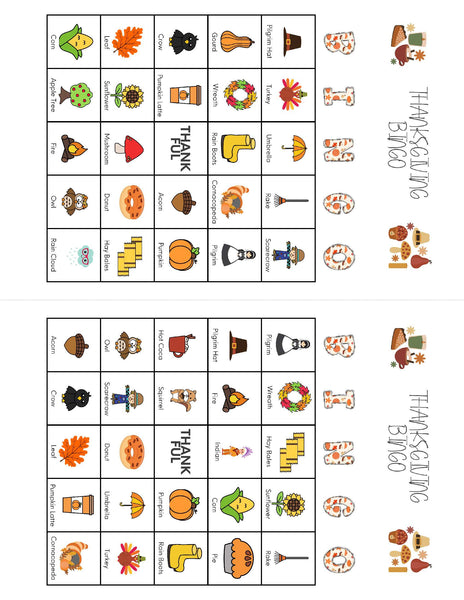 Fall Thanksgiving Bingo 2 cards per page