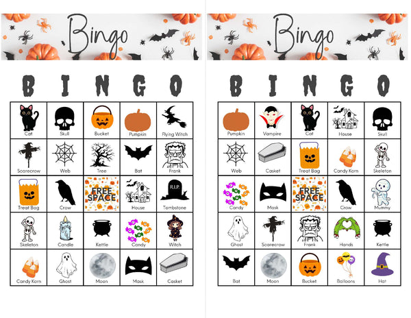 Halloween Bingo Card Set of 50 Printable 2 per page