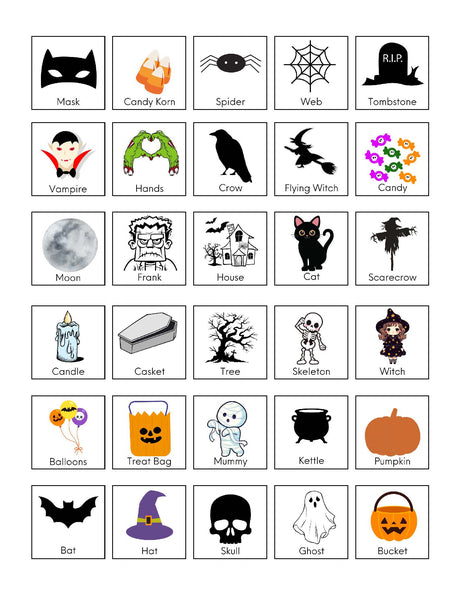 Halloween Bingo Card Set of 50 Printable single pages