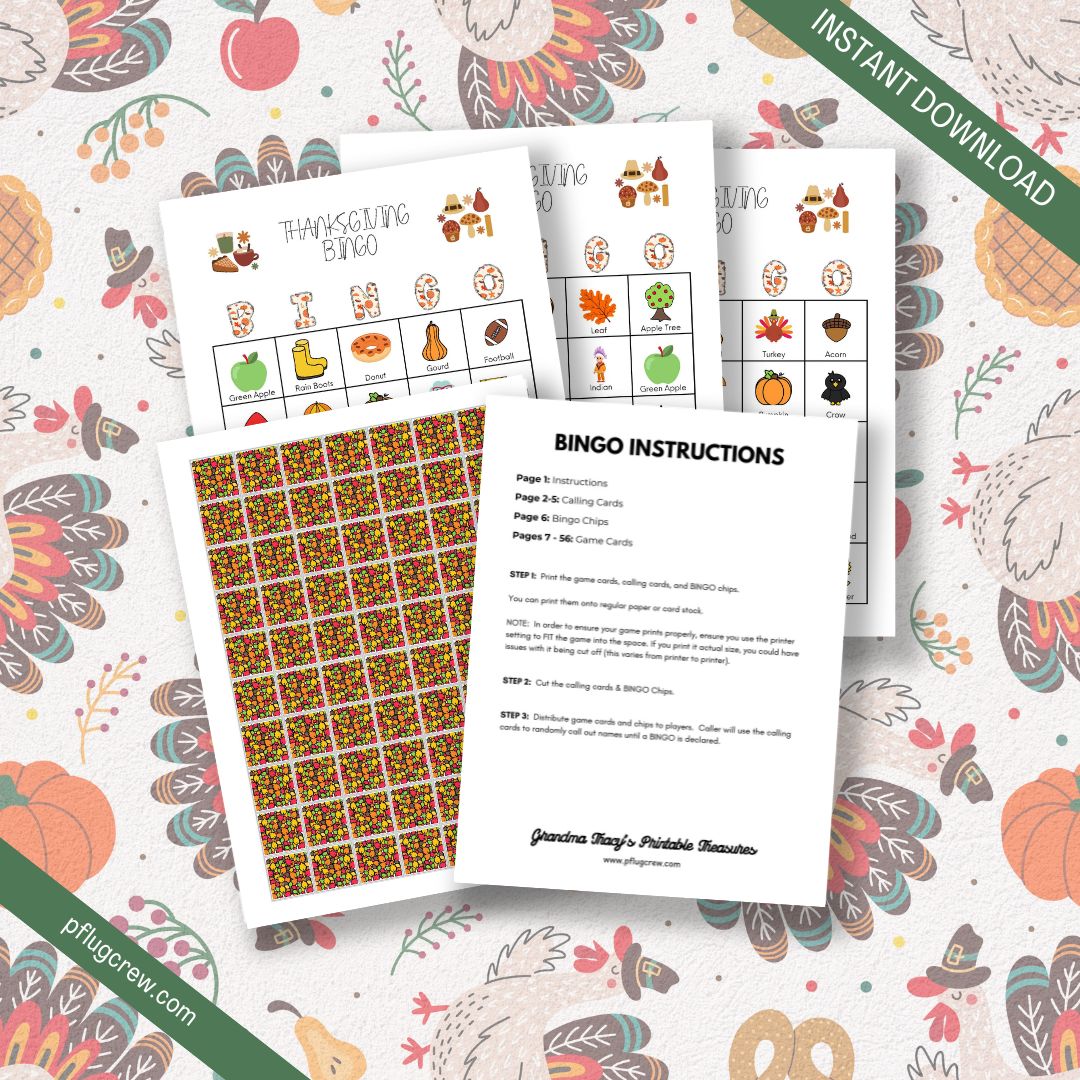 FALL / THANKSGIVING BINGO SET OF 50 CARDS (1 PER PAGE)