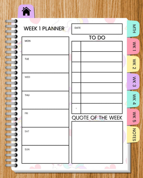 Undated Unicorm Monthly Digital Planner