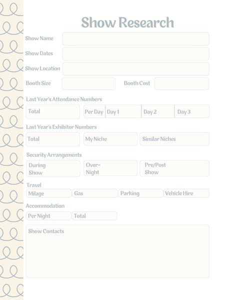 Vendor Show Planner and Tracker Binder